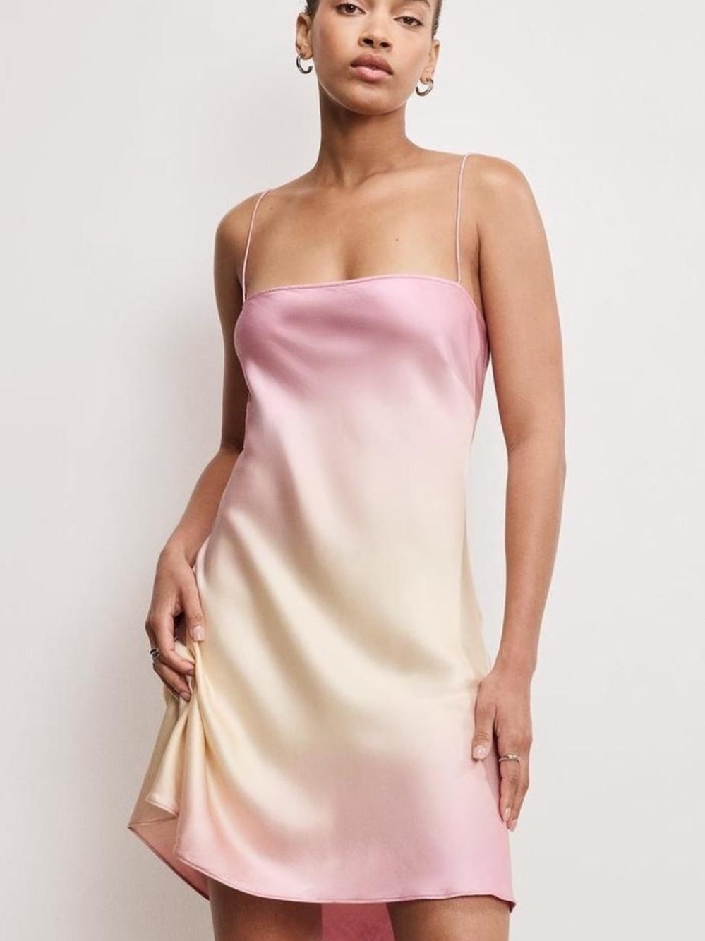 Silk Ombre Slip Dress in Pink and Cream - Good American